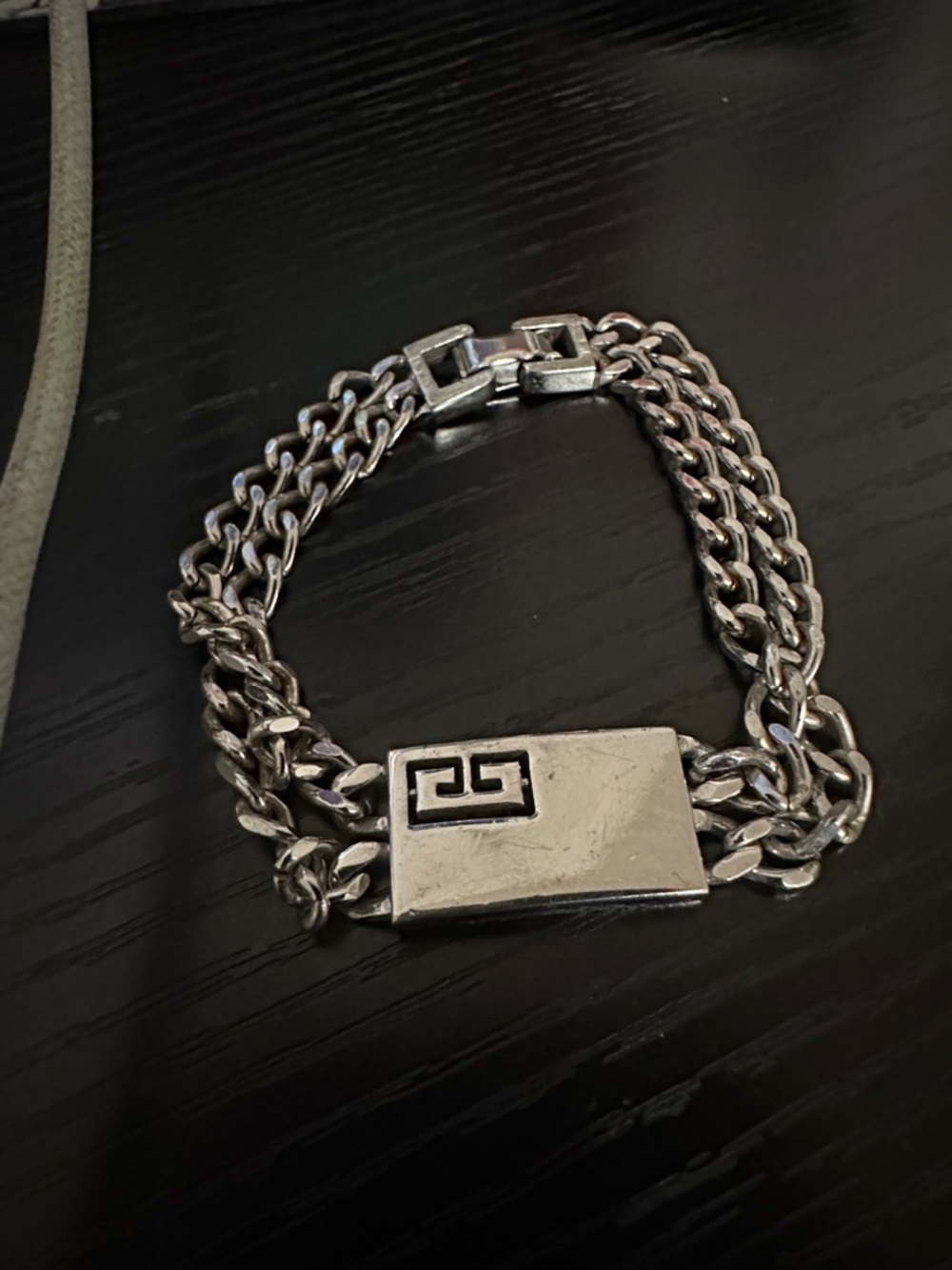 Givenchy Silver Tone Double Chain Signature Plaque Bracelet - Picture 2 of 5